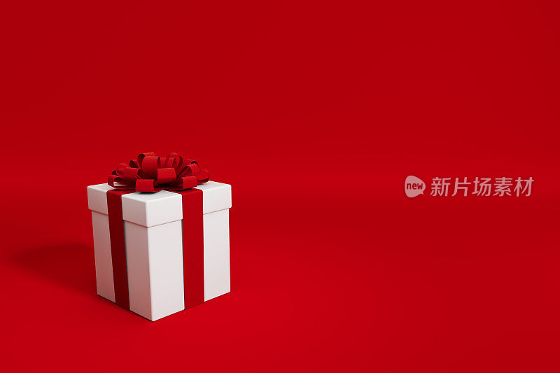 3D圣诞礼物/礼物的红色背景与复制空间